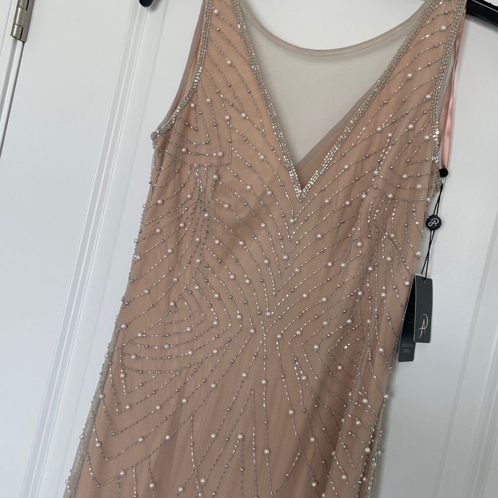 NWT Adrianna Papell Beaded Halter Godet Gown